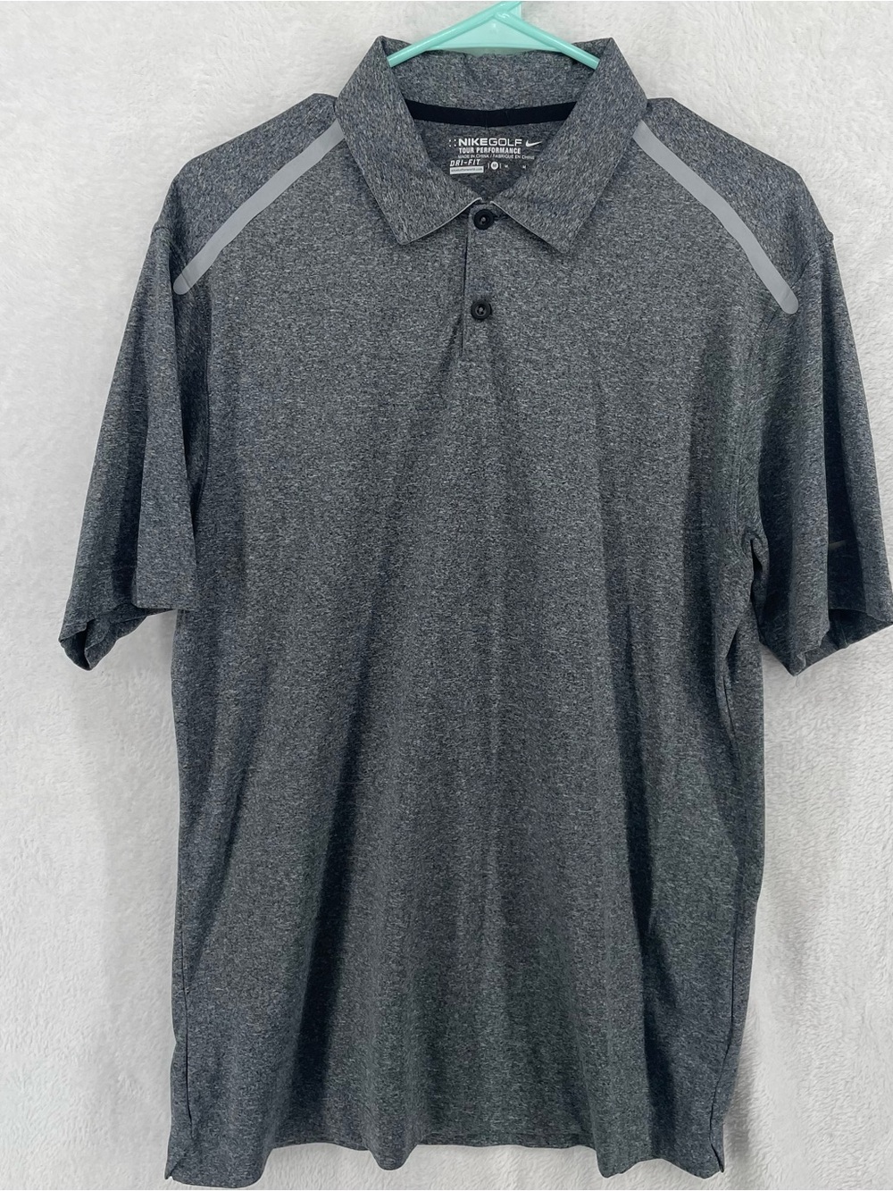 Nike Men's Charcoal Heather Polo with Reflective Shoulder Accents